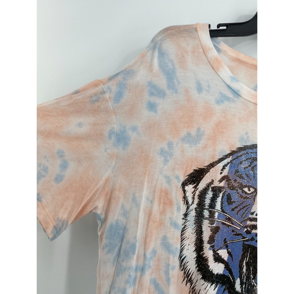 Wst Cst NWT Lightning Tiger Tie Dye Short Sleeve Crew Neck Tee Blue Pink L New - Picture 5 of 7